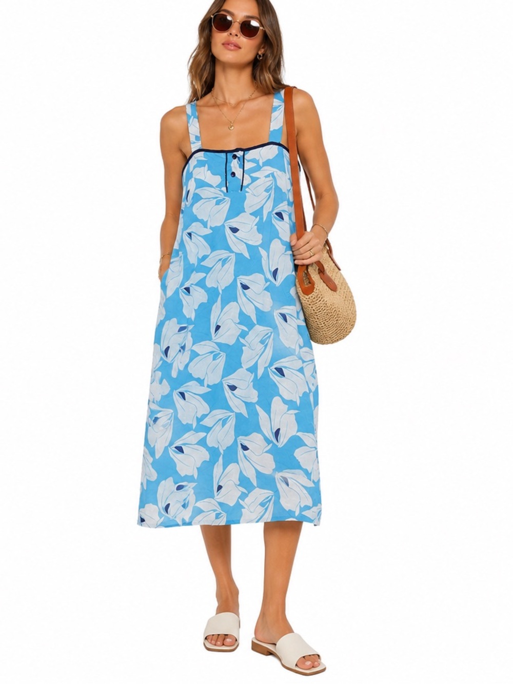 Handmade Vintage Style Blue Floral Cotton Sundress Cottagecore Maxi Dress Large